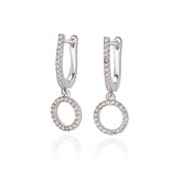 עגילים כסף תלויים עיגול זרקונים פתוח.